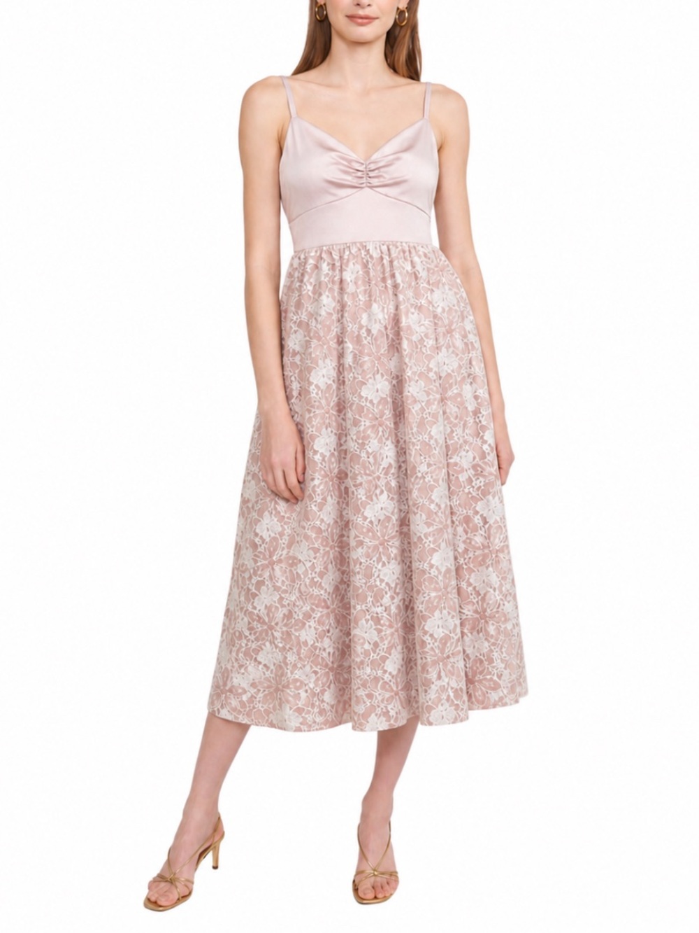 NWT Jacquie the Label Clarissa Pink Satin & Lace Midi Dress, Small